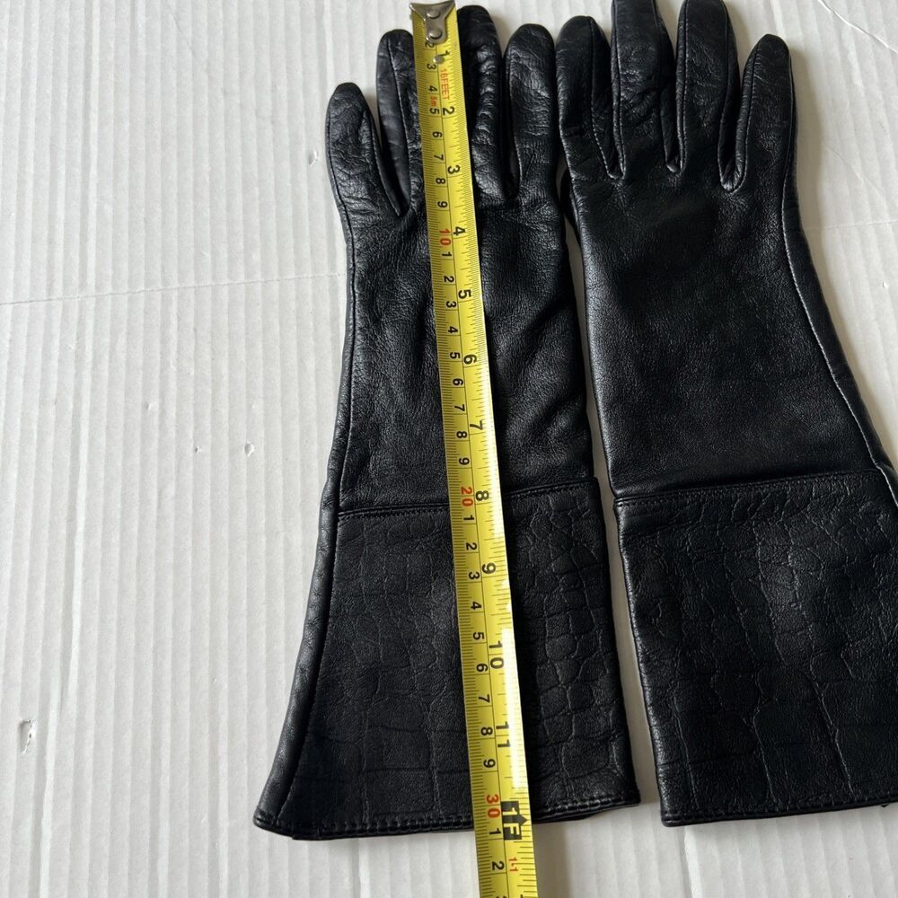Simply Susan Gloves Womens S-M Black Leather Silk Long Fall VERY GOOD - Picture 4 of 8